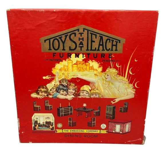 Vintage Toys That Teach Dining Room Set w/ Box The Embossing Co Dollhouse 1930s - Picture 15 of 16